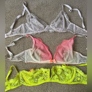 Victoria's Secret Gray, Pink, and Yellow Lace Bras
